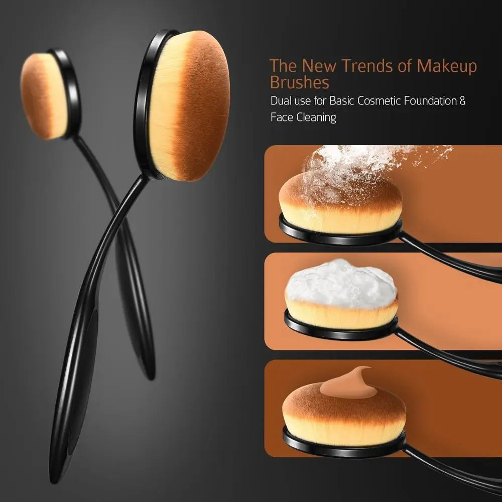 10-Piece Oval Makeup Brush Set: Professional Foundation, Contour, Concealer, Eyeliner, and Blending Tools for Women - Ideal Gift