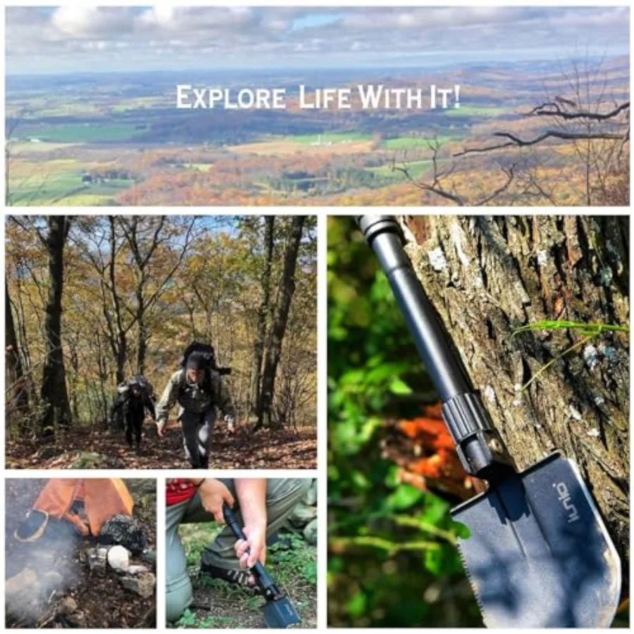 Camping Shovel, Shovel Folding, Portable, Multitool, Foldable Entrenching Tool, Collapsible Spade, for Backpacking, Trenching,