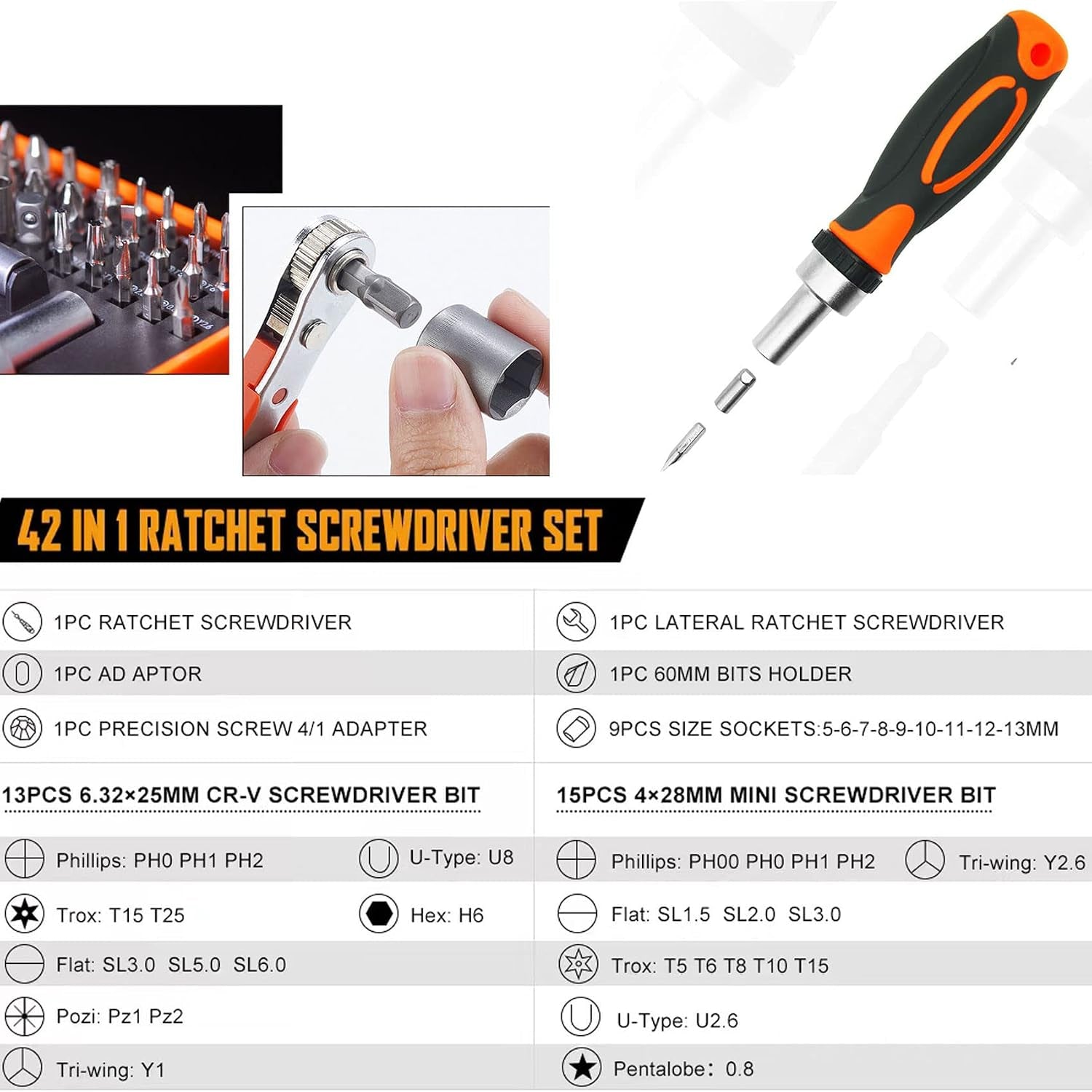 Ratcheting Screwdriver Set Screwdriver 42 in 1 Ratchet Wrench Set