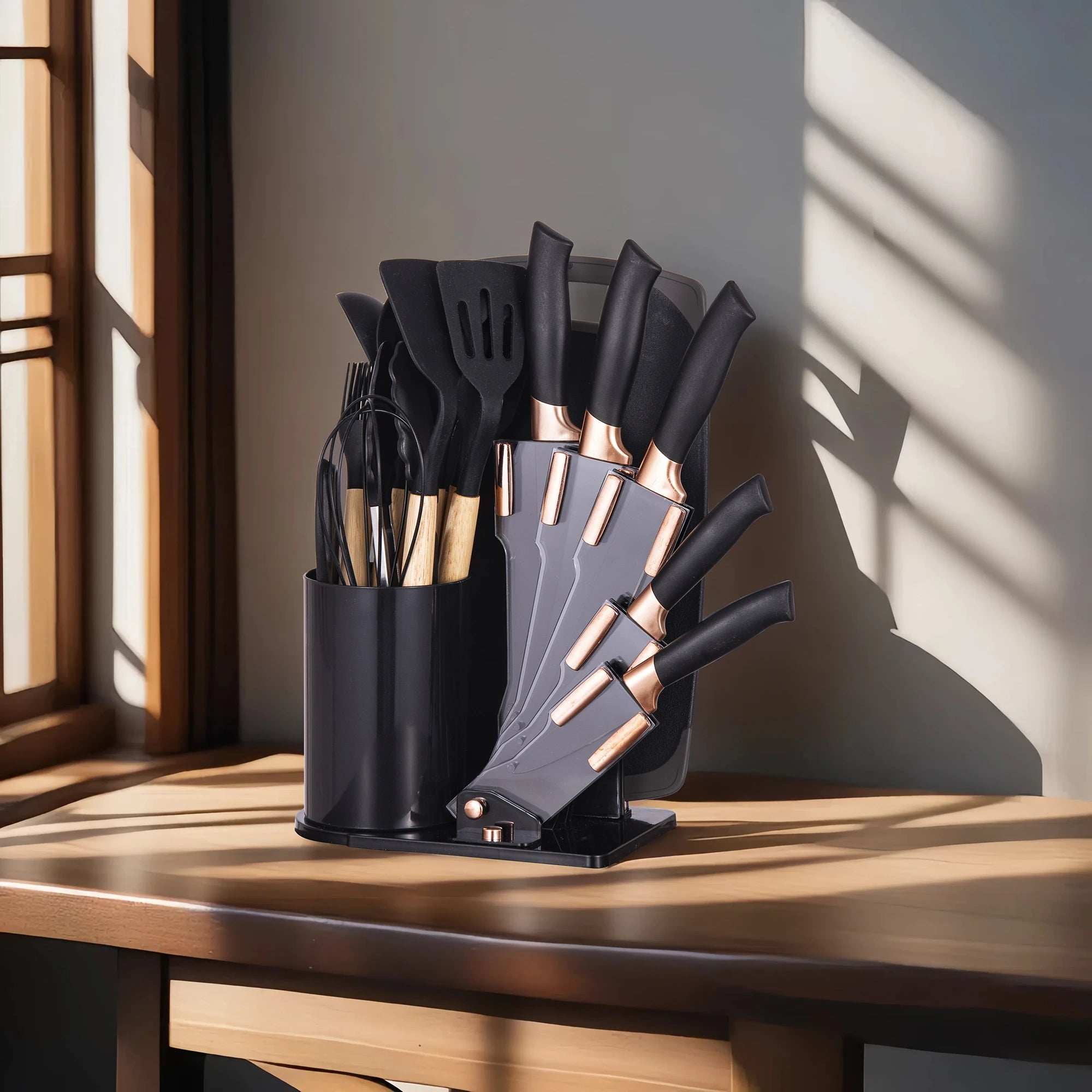 19Pcs Professional Kitchen Knife Set with Silicone Cooking Utensils & Cuttingboard, High Carbon Stainless Steel Chef Knives.