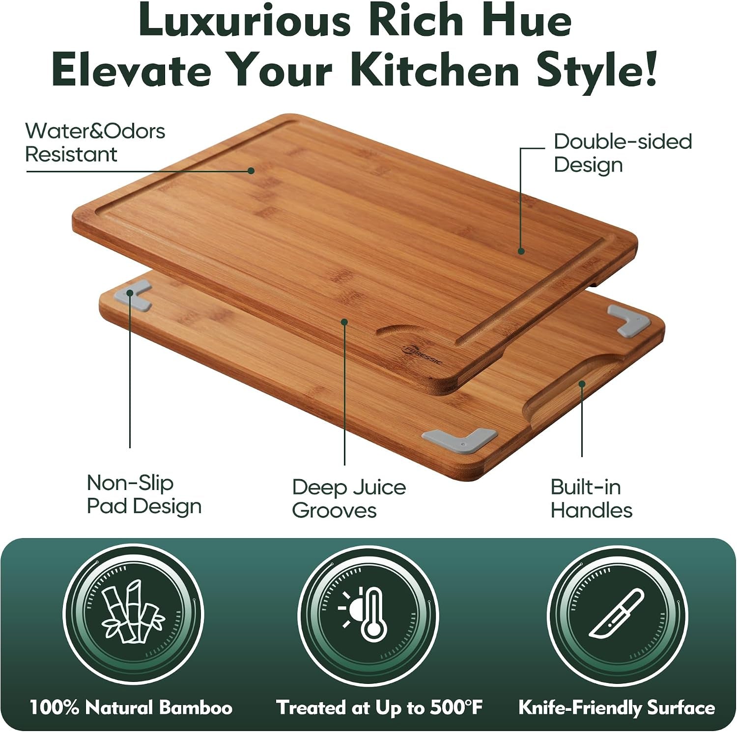 Bamboo Cutting Board, Non Slip Wood Cutting Boards for Kitchen 3 Packs Holder 