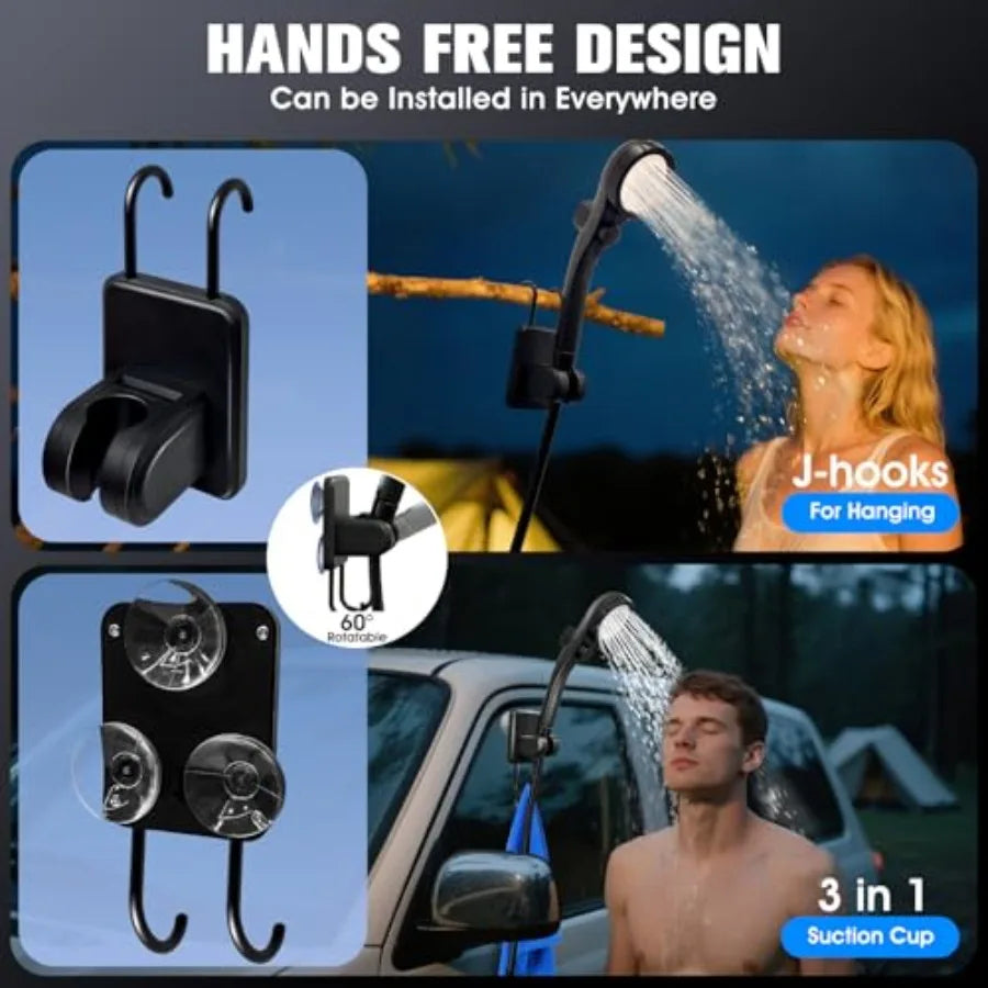 Portable Shower with Heaterportable Shower for Camping with 2000W Auto-Off Heater 4 Spray Modes Lasting 140 Mins LED Display Po