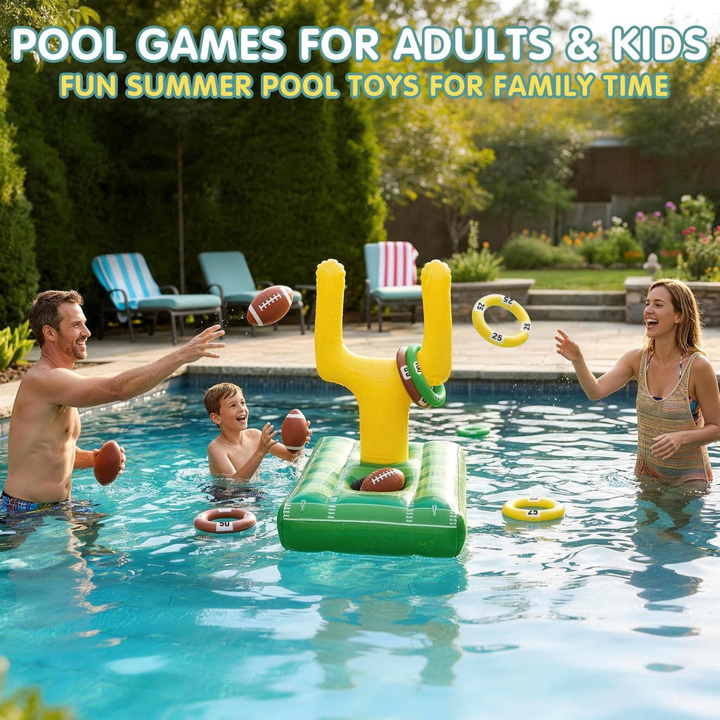 Inflatable Football Pool Ring Toss Game - 3-In-1 Floating Football Target for Swimming Pool