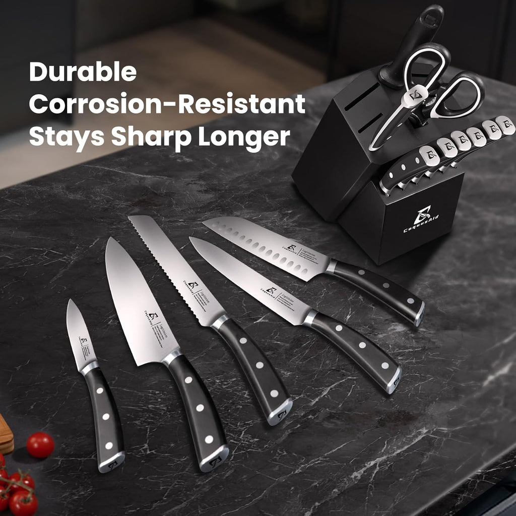 Knife Set, Upgrade 15 Pcs Knife Block Set with Widened Ventilated Slot