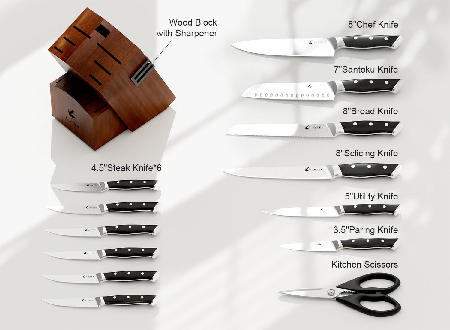 Premium Knife Set with Block - Kitchen Knife Set German High