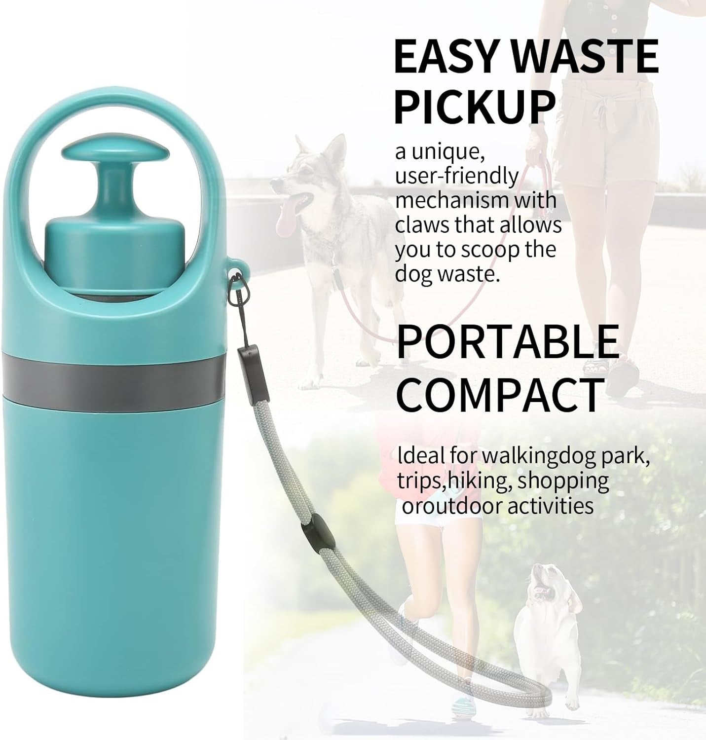 Dog Pooper Scooper, Portable No Touch Poop Scooper for Small Medium Large Dogs, Dog Waste Pick-Up Cleaner with 15PCS Bag Attachment and Leak-Proof Waste Storage Container