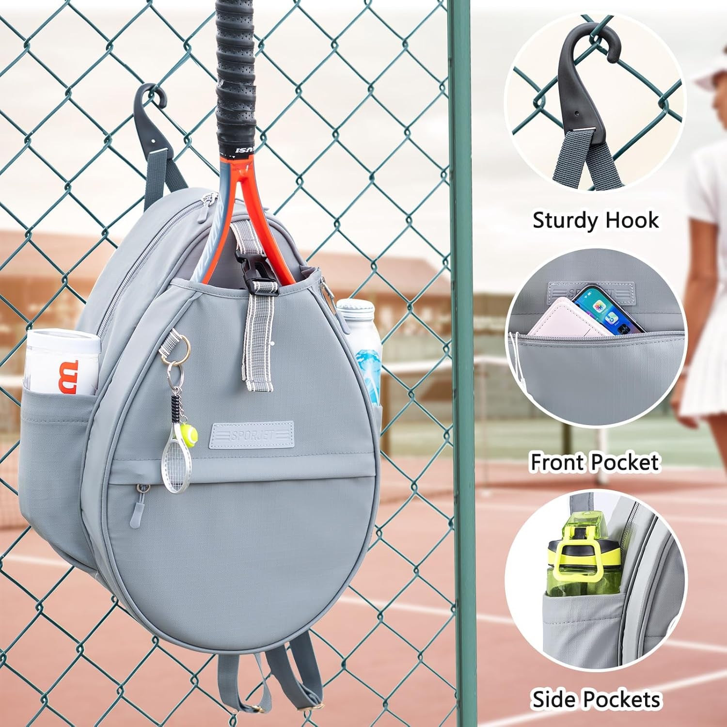 Tennis Backpack with 2 Rackets Holder, Water-Resistant PU Leather Tennis Racket Bag for Women & Men, Sling Crossbody Sports Backpack for Tennis, Pickleball & Badminton, Tennis Gifts