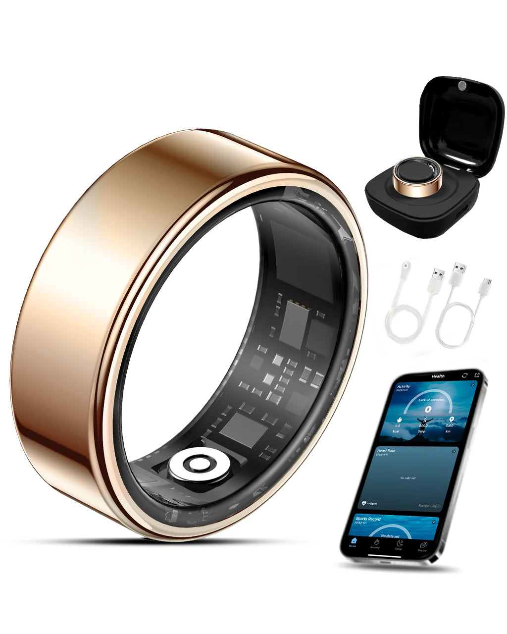 Wearable Smart Ring, Durable Stainless Steel, Lightweightwireless Bluetooth, IP68 Waterproof Dustproof, Accurate Spo2Heart Rate Sleep Monitoring, Smart Notifications, Couple Giftfor Men and Women, No Subscription Required, Ios & Androidcompatible Outd