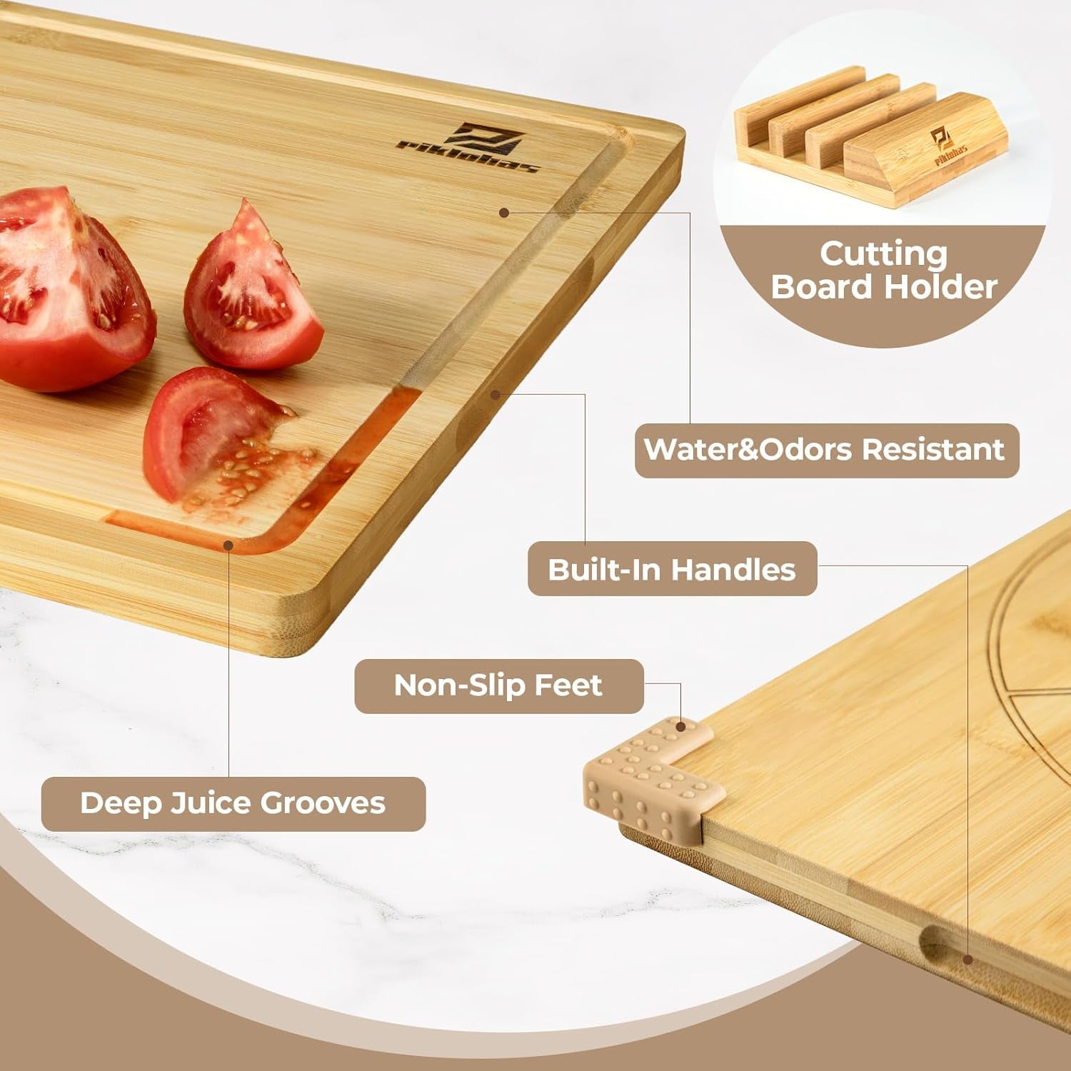 Premium Bamboo Charcuterie Chopping Board with Holder Non Slip