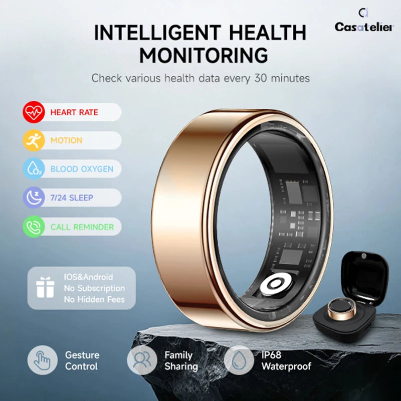 Wearable Smart Ring, Durable Stainless Steel, Lightweightwireless Bluetooth, IP68 Waterproof Dustproof, Accurate Spo2Heart Rate Sleep Monitoring, Smart Notifications, Couple Giftfor Men and Women, No Subscription Required, Ios & Androidcompatible Outd