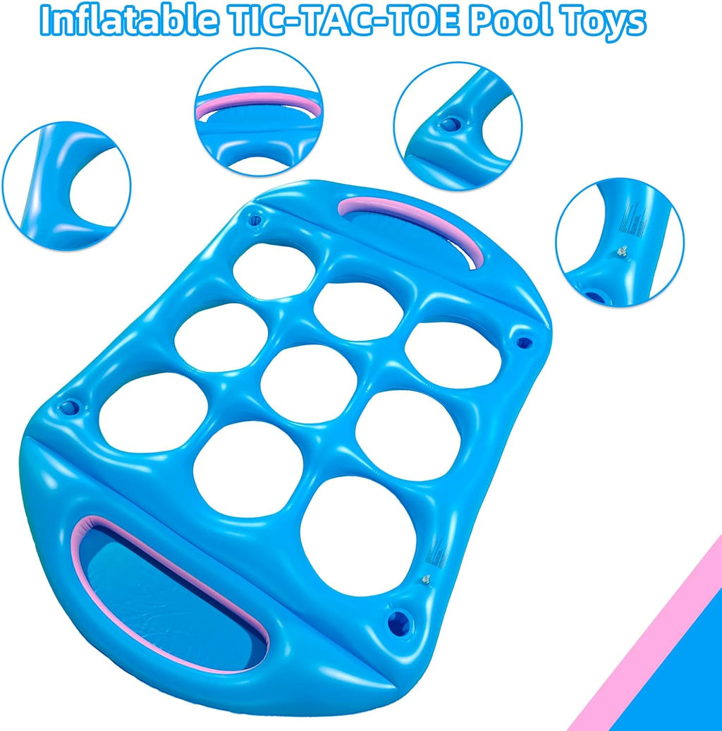 Tic Tac Toe Pool Toys Game Set: Giant Floating Board Set with 12 Balls & Cup Holders