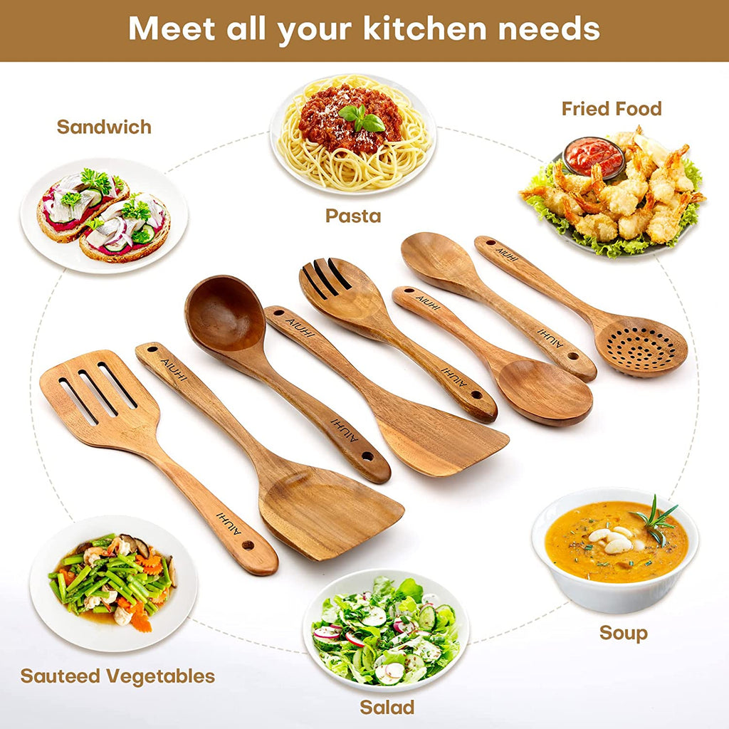 Wood Spoons for Cooking, Nonstick Kitchen Utensil Set