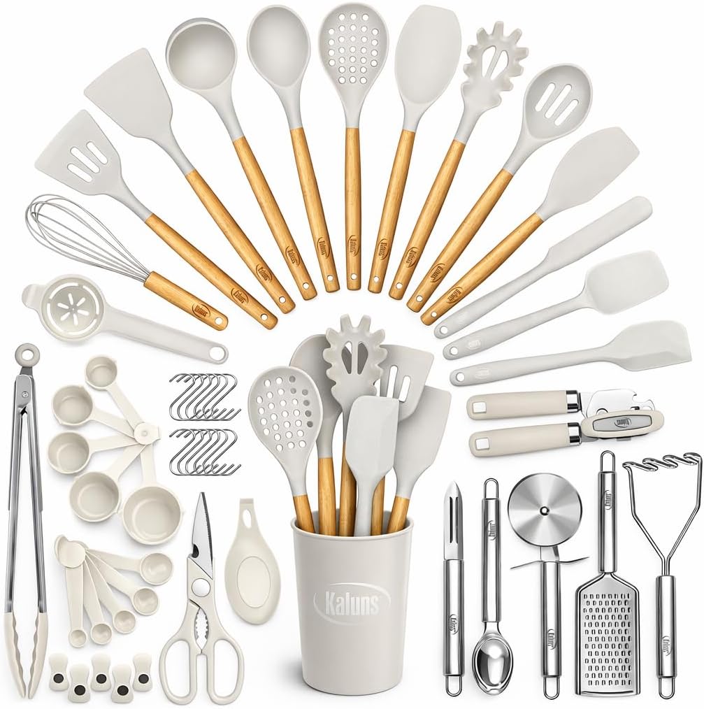 50 PCS Silicone Kitchen Utensils Set Complete Kitchen Set - 800°F Heat Resistant Non-Stick Premium Silicone