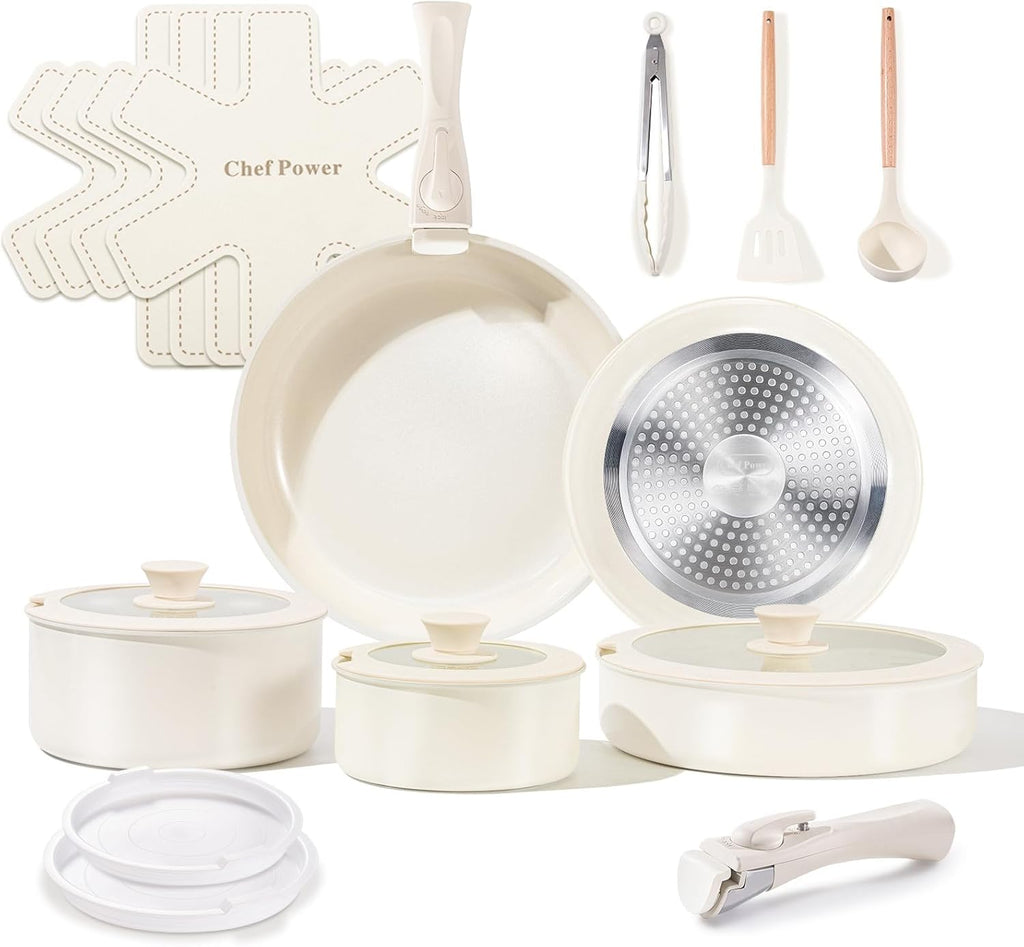 Premium Ceramic Cookware Set Non Toxic with Detachable Handles