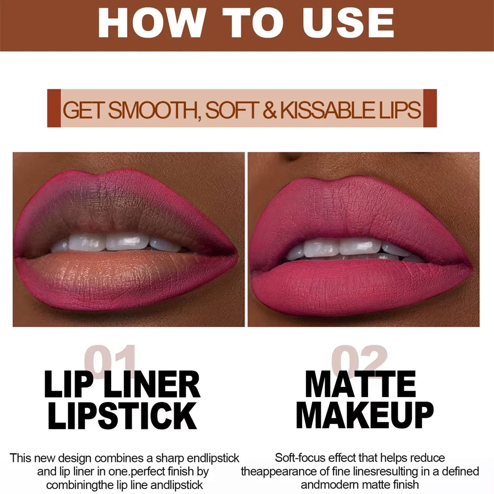 Lipstick Pen Twist up Lip Liner Multipurpose Powder Blusher Velvet Matte Waterproof Lip Contour Non Stick Cup Lip Rouge Makeup