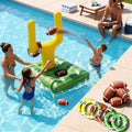 Inflatable Football Pool Ring Toss Game - 3-In-1 Floating Football Target for Swimming Pool