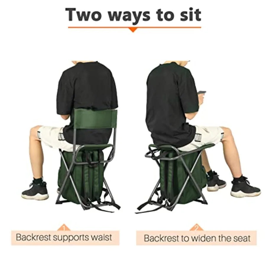 Backpack Cooler Chair Fishing Chairs with Backrest Folding Camping Stool Compact for Outdoors Hiking Hunting Travel Supports 22