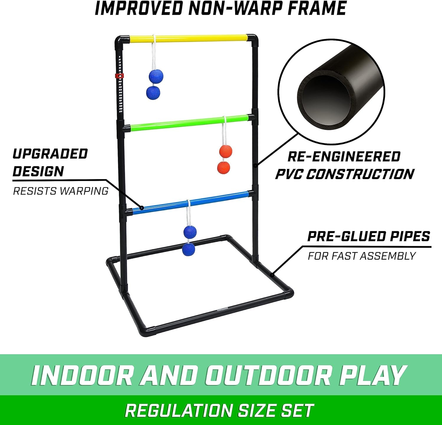 Ladder Toss Indoor & Outdoor Game Set with 6 Soft Rubber Bolo Balls and Travel Carrying Case - Choose Pro or Classic