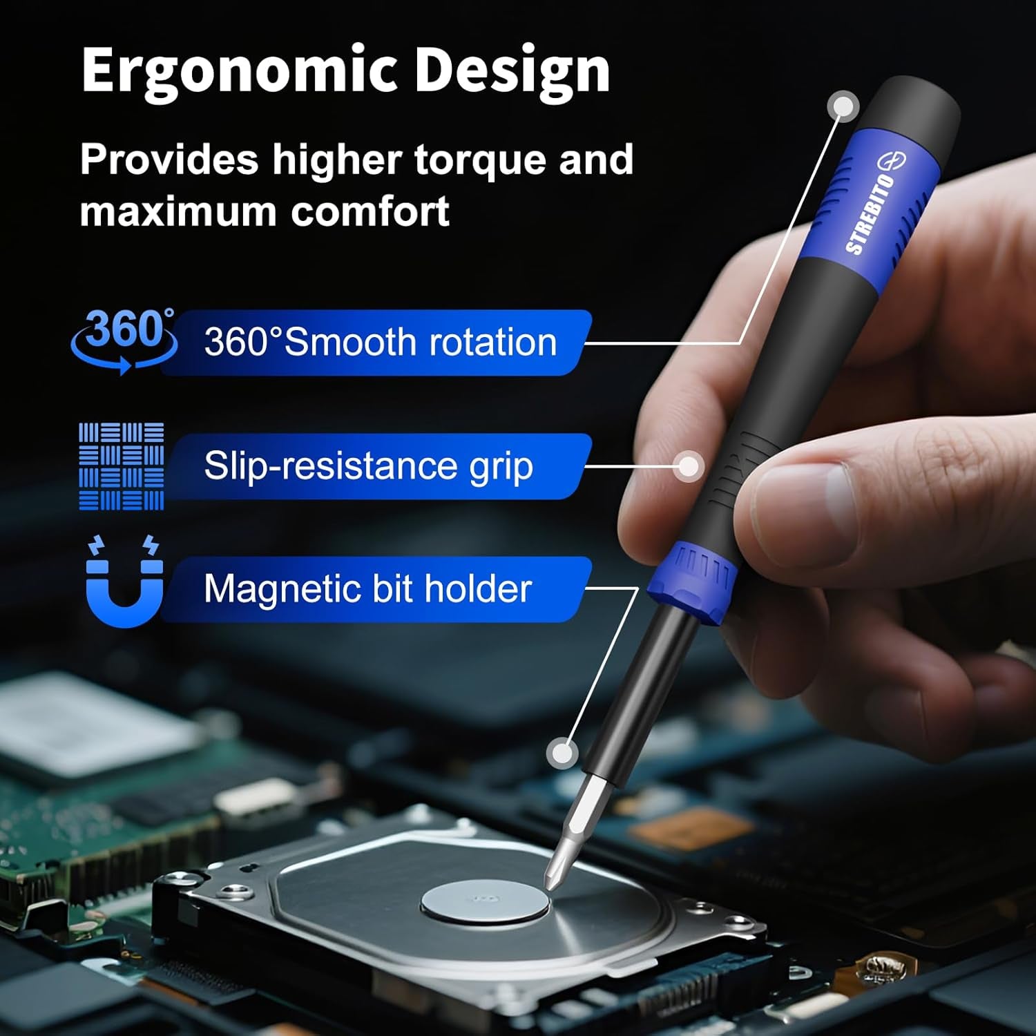 Small Precision Screwdriver Set 64-Piece with Torx, Triwing, Pentalobe, Electronics Repair Tool Kit for Computer, PC, Laptop, Macbook, Tablet, Phone, PS5, XBOX, Switch, Glass, Ring Doorbell