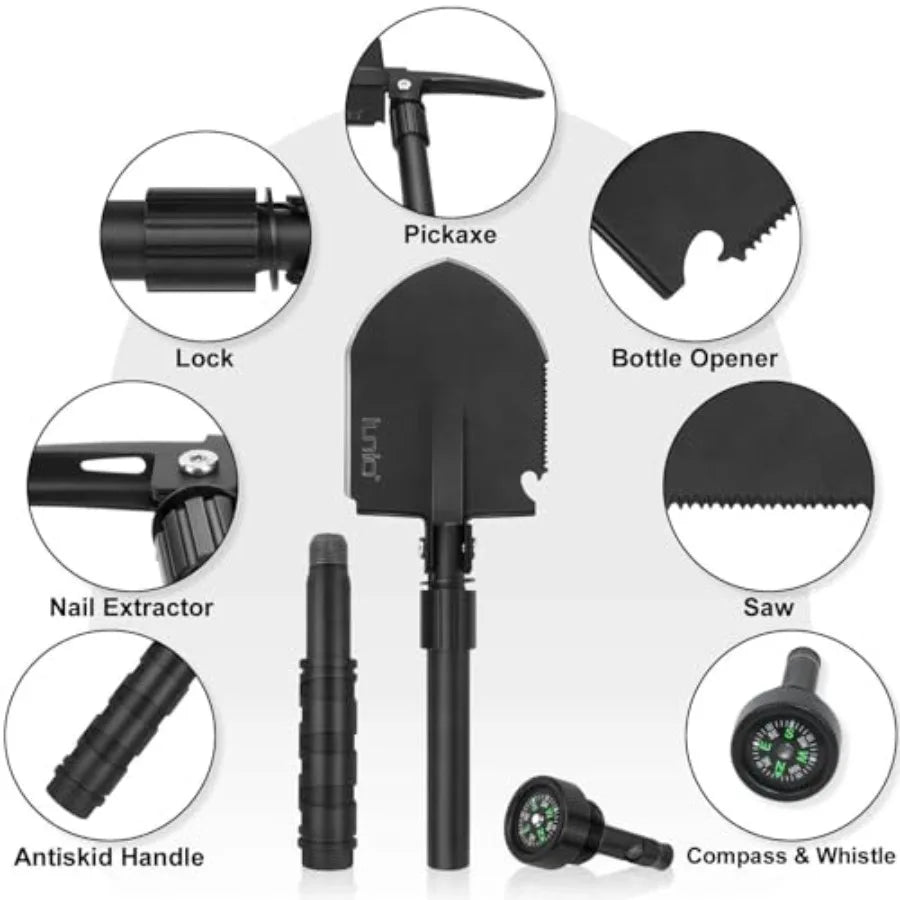 Camping Shovel, Shovel Folding, Portable, Multitool, Foldable Entrenching Tool, Collapsible Spade, for Backpacking, Trenching,