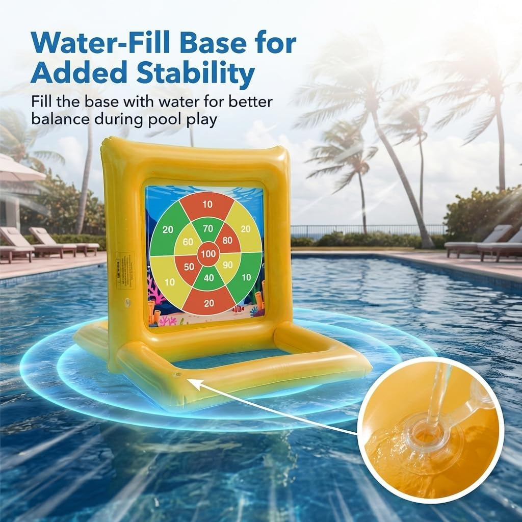 Premium Pool Toys for Kids & Adults, 2-In-1 Pool Basketball and Dart Board Game Set