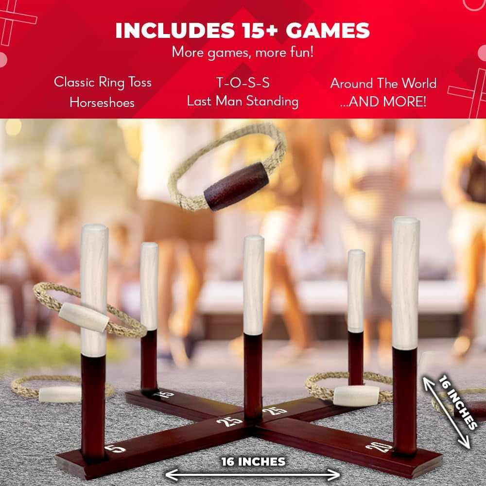 Games - Rustic Ring Toss Game - Easy Setup & Extra Games Included