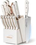 Knife Set, Kitchen Knives Set with Block and Sharpener 14 Pcs Full Tang Knives German Stainless 