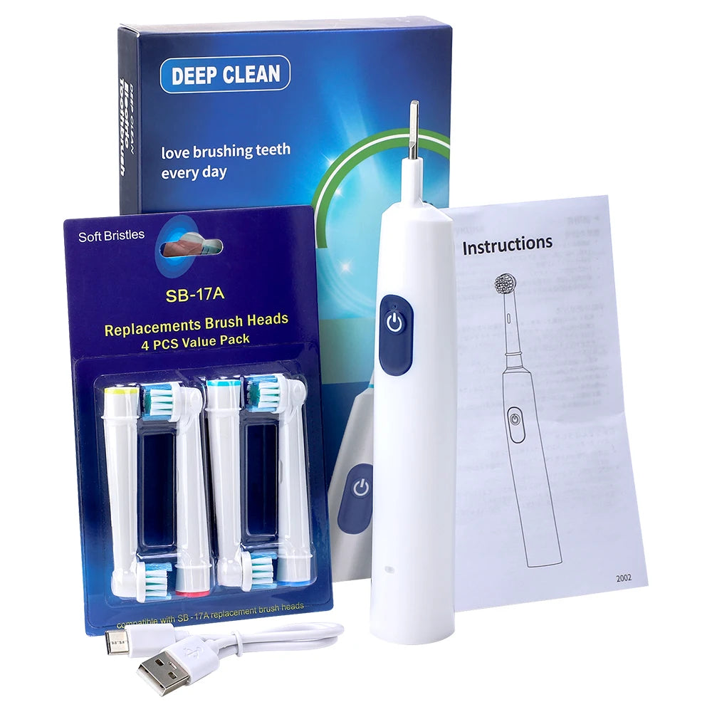 Smart Rotary Electric Toothbrush 5 Mode Oral Teeth Whitening Cleaning Timer Electric Teethbrush with 4 Teethbrush Heads