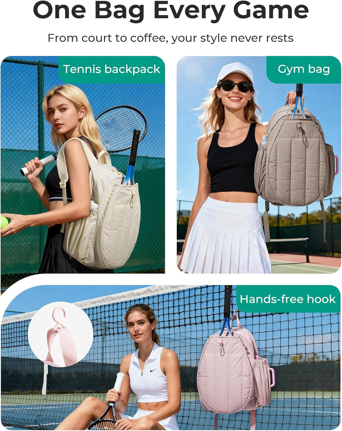 Tennis Gym Bag for Women, Tennis Backpack Holds 2 Rackets with Shoe Compartment