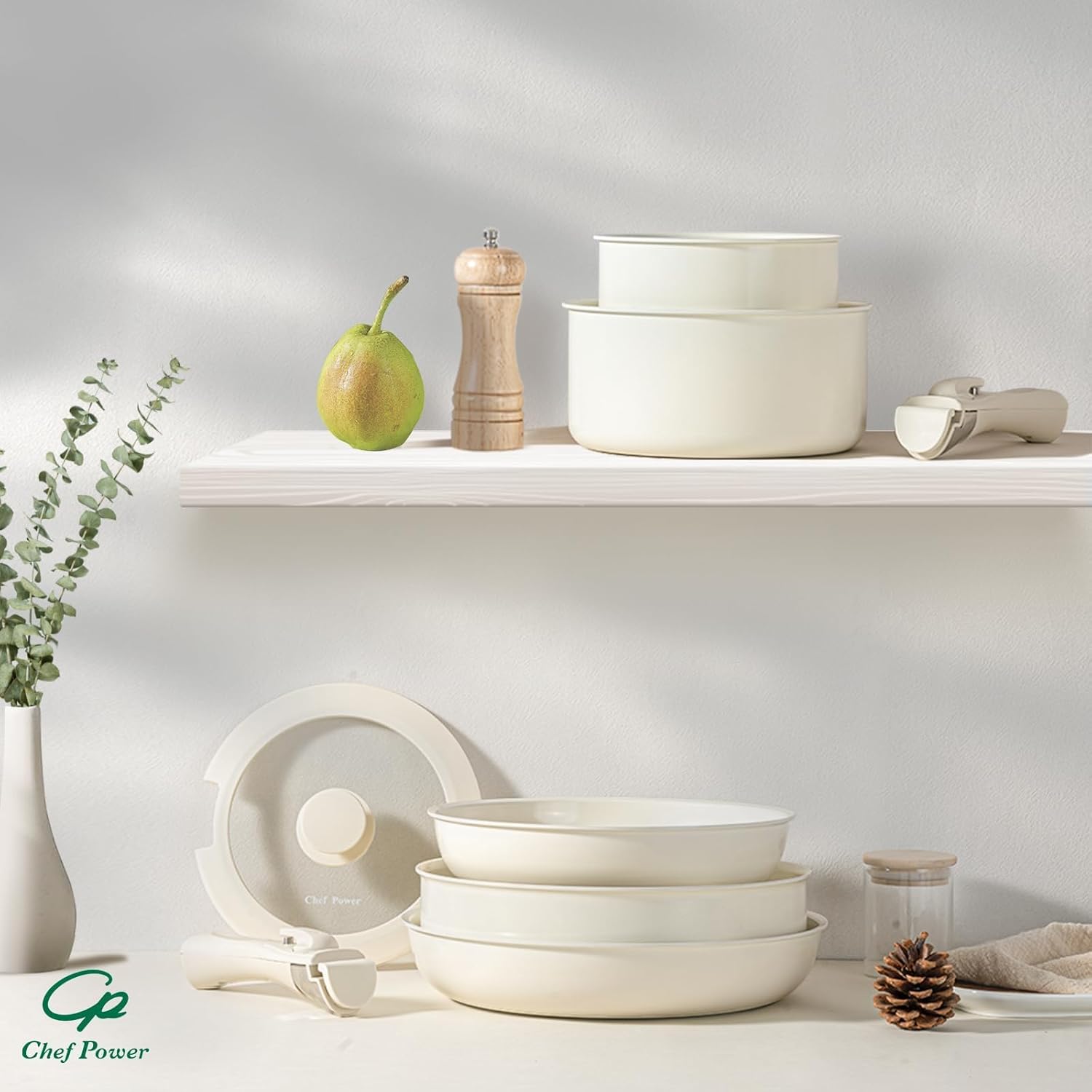 Premium Ceramic Cookware Set Non Toxic with Detachable Handles