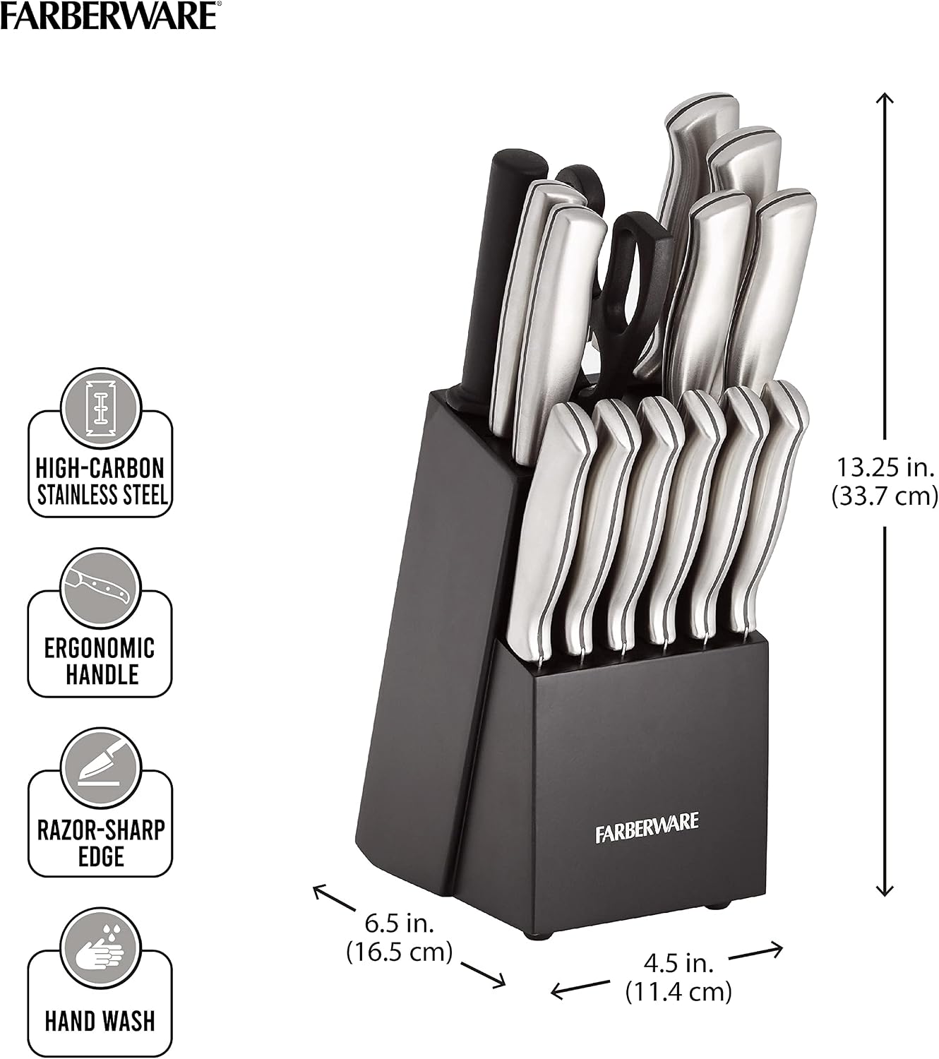Premium 15-Piece Kitchen High-Carbon Stainless Steel Blades with Wood Block