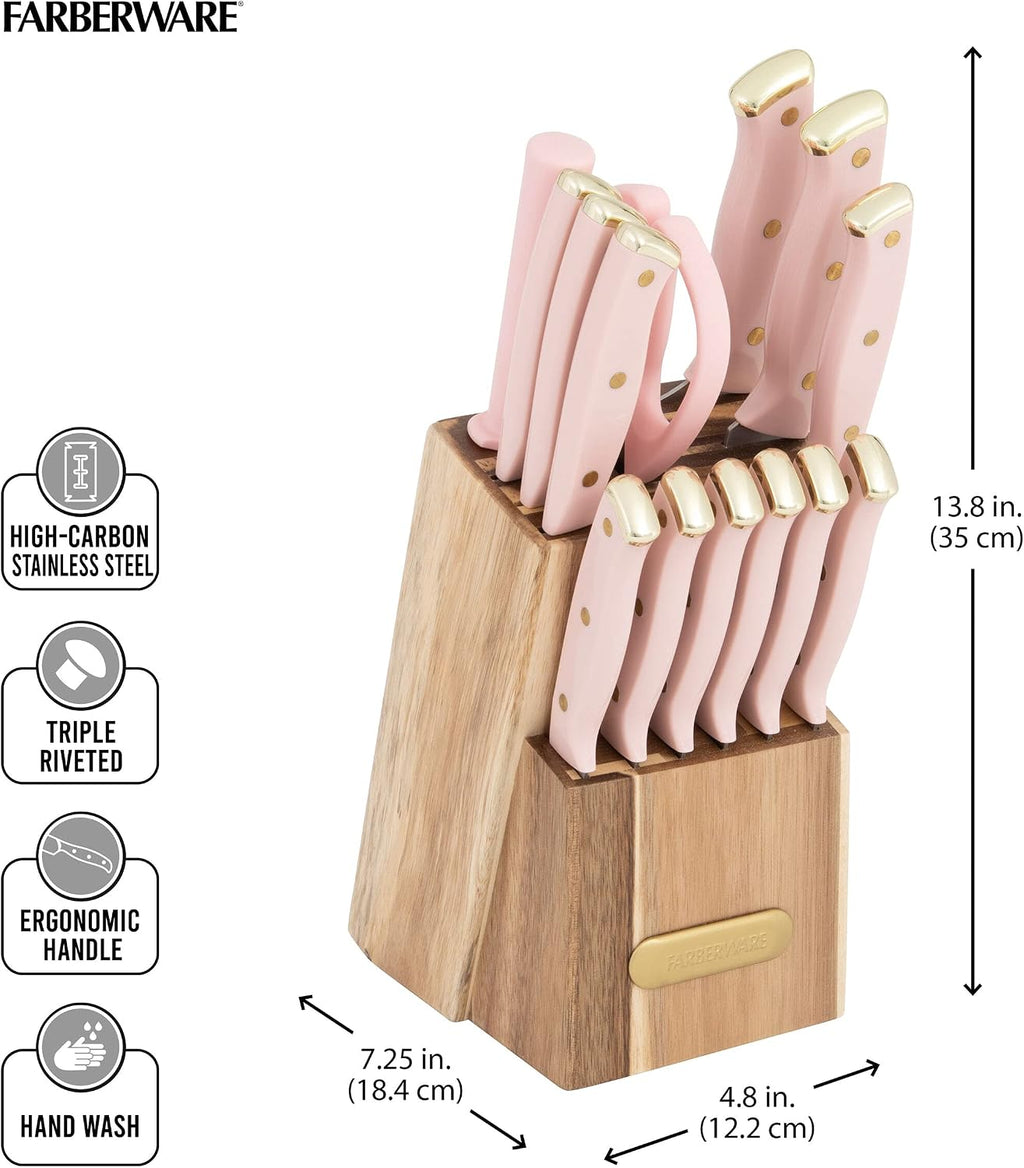 15-Piece Knife Block Set with Black Soft-Grip Handles and Graphite Block 