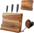  Premium 3 in 1 Magnetic Knife Block Stand, 14"X10"  Wooden Magnetic Knife Holder - Acacia Display Holder Double Sided Storage Rack Magnets for Knives 