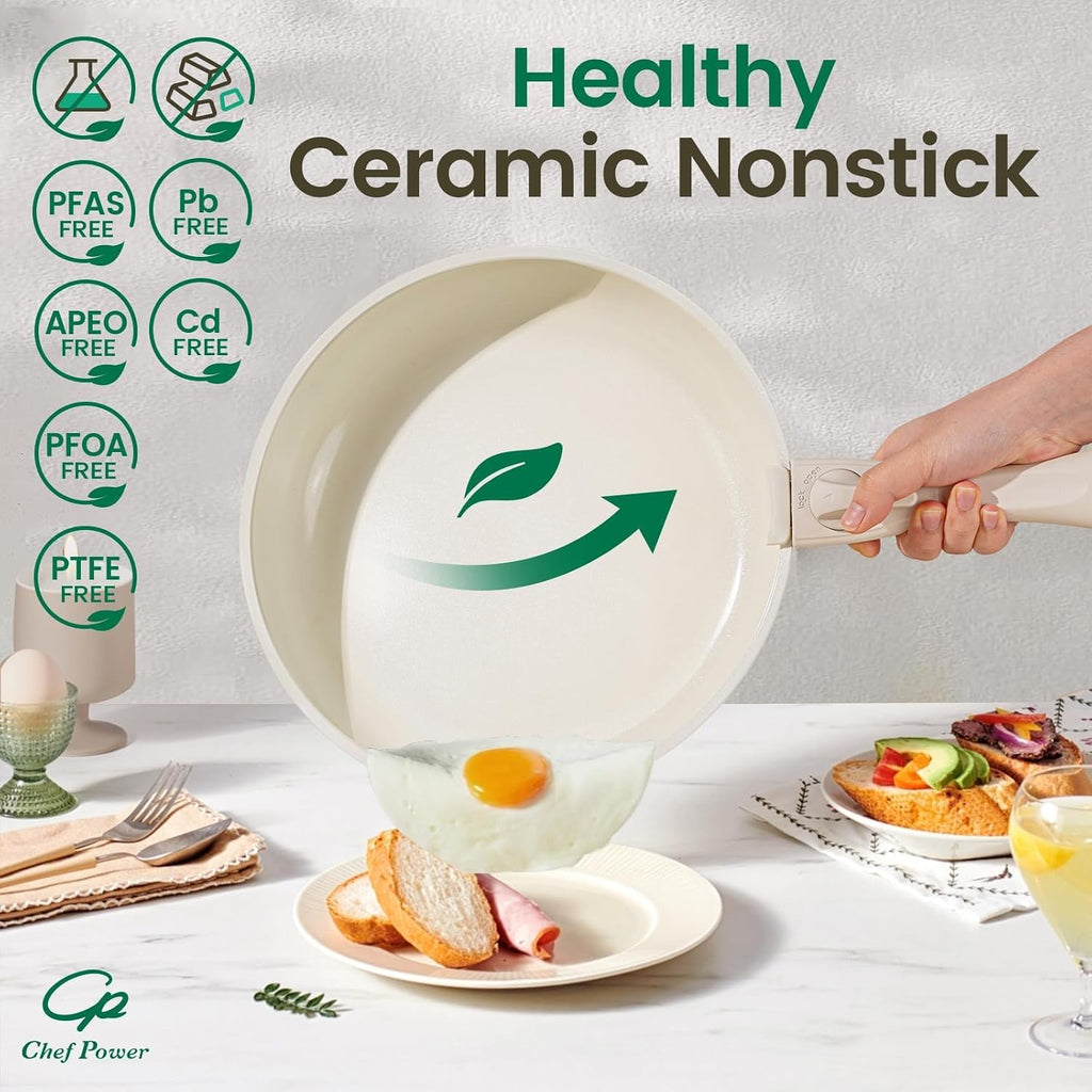 Premium Ceramic Cookware Set Non Toxic with Detachable Handles