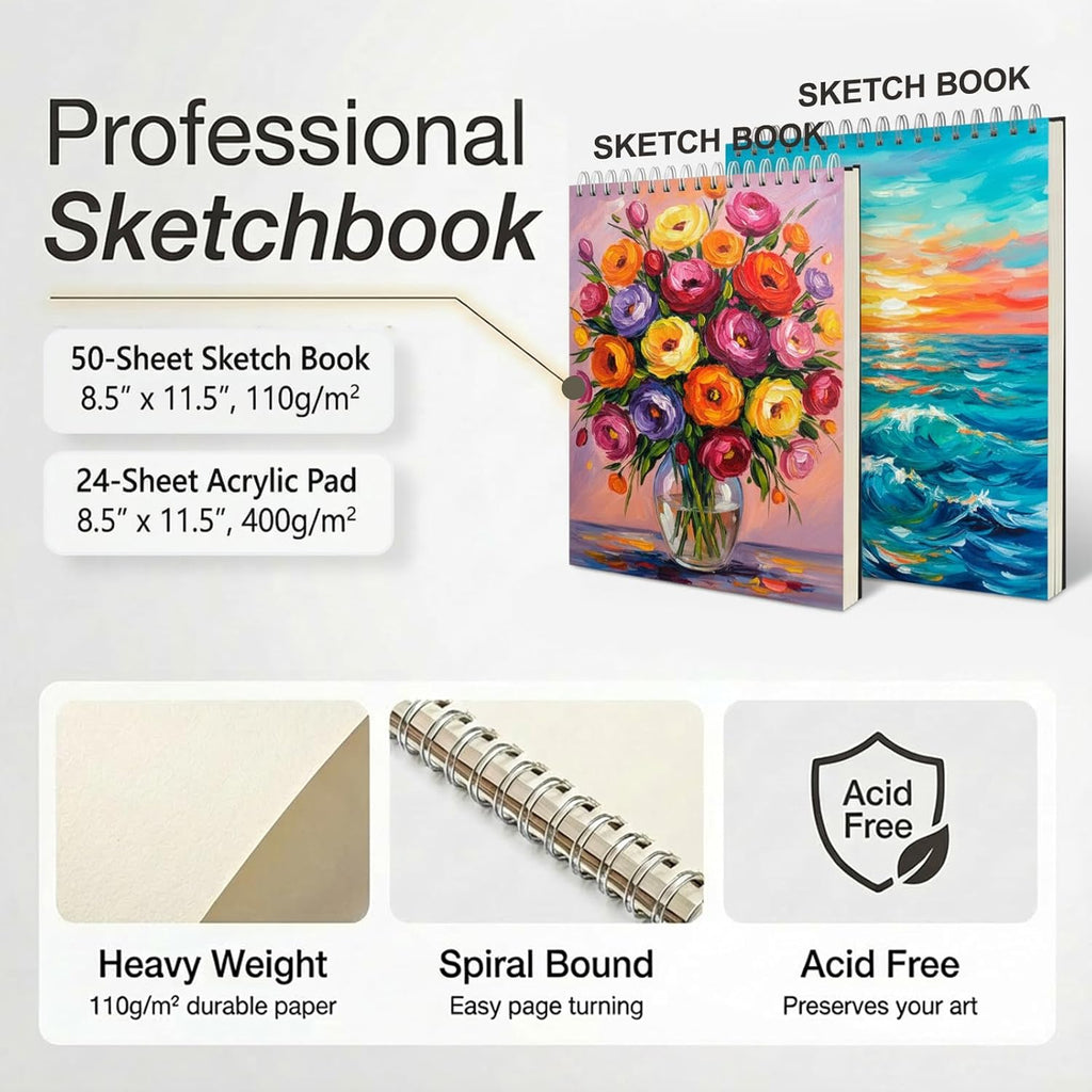 175-Pack Deluxe Wooden Art Set Drawing Painting Kit with 2 Drawing Pads
