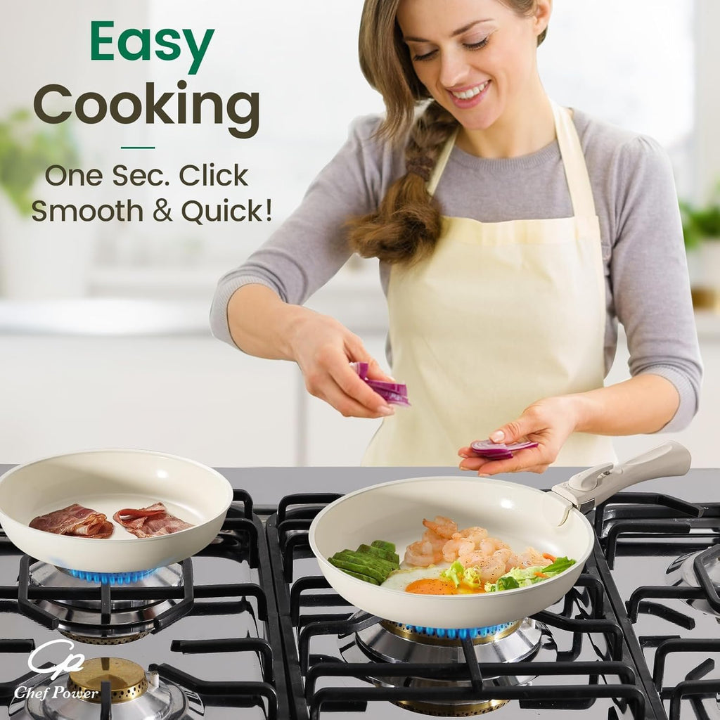 Premium Ceramic Cookware Set Non Toxic with Detachable Handles