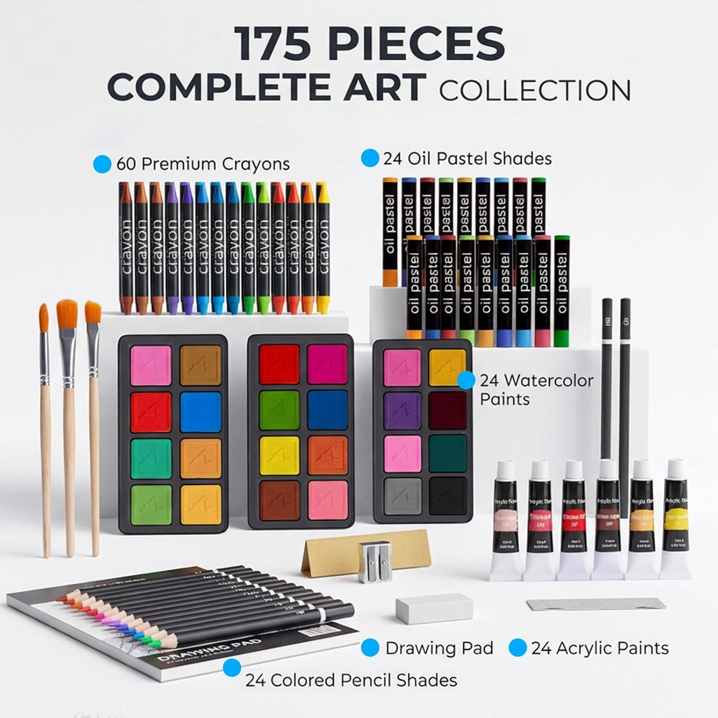 175-Pack Deluxe Wooden Art Set Drawing Painting Kit with 2 Drawing Pads