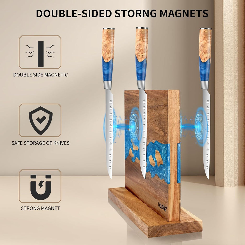 Premium Acacia Wood and Resin Kitchen Magnetic Knife Holder 
