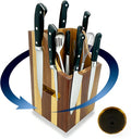 360° Rotating Magnetic Wooden Knife Block for Kitchen without Knives 