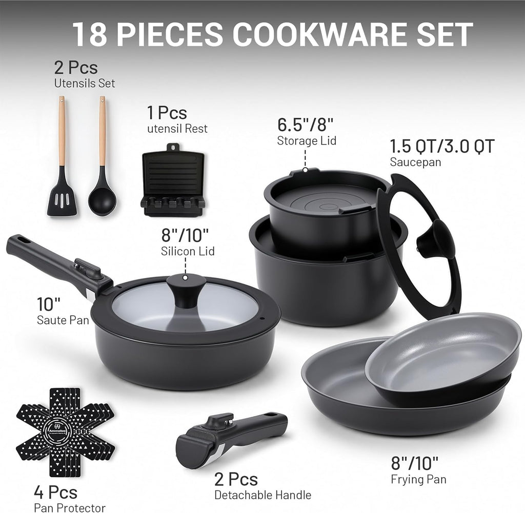Premium Quality 18-Piece Ceramic Pots and Pans Set Non Stick