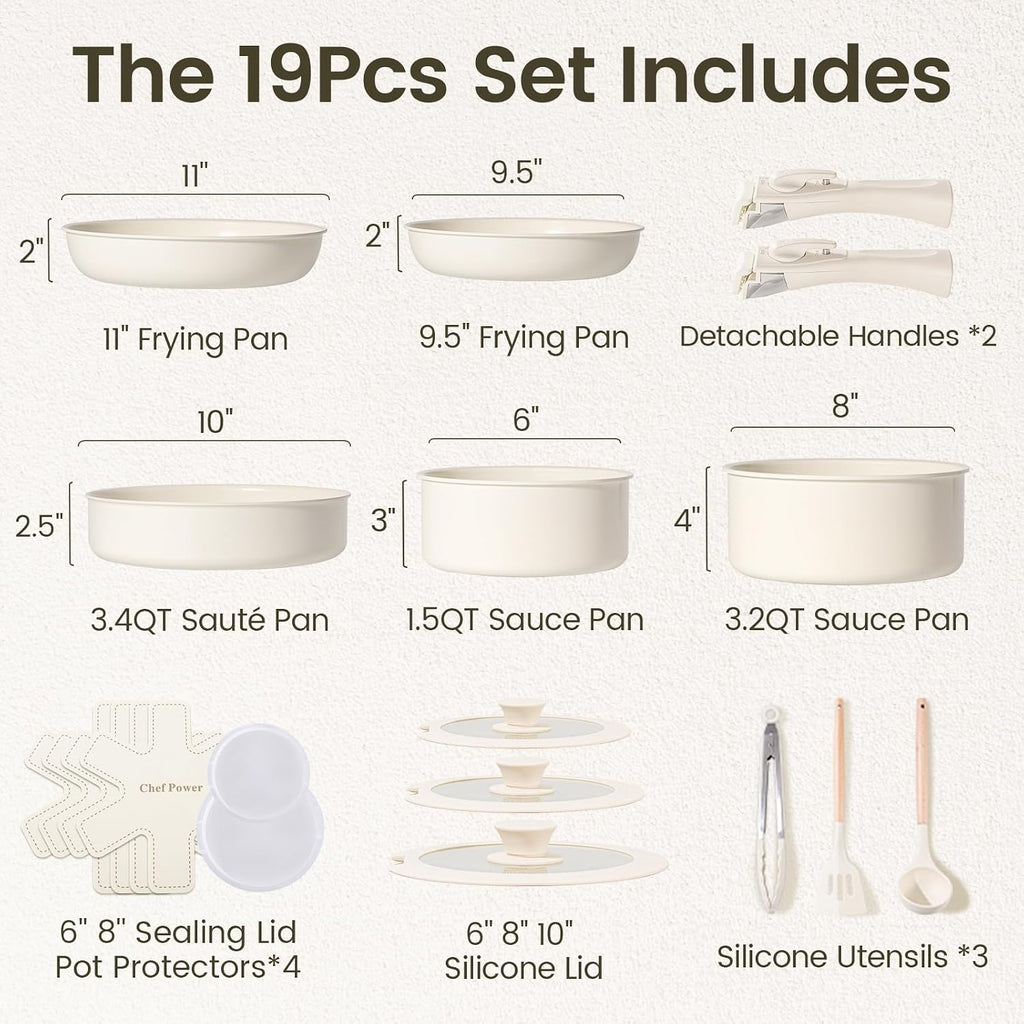 Premium Ceramic Cookware Set Non Toxic with Detachable Handles