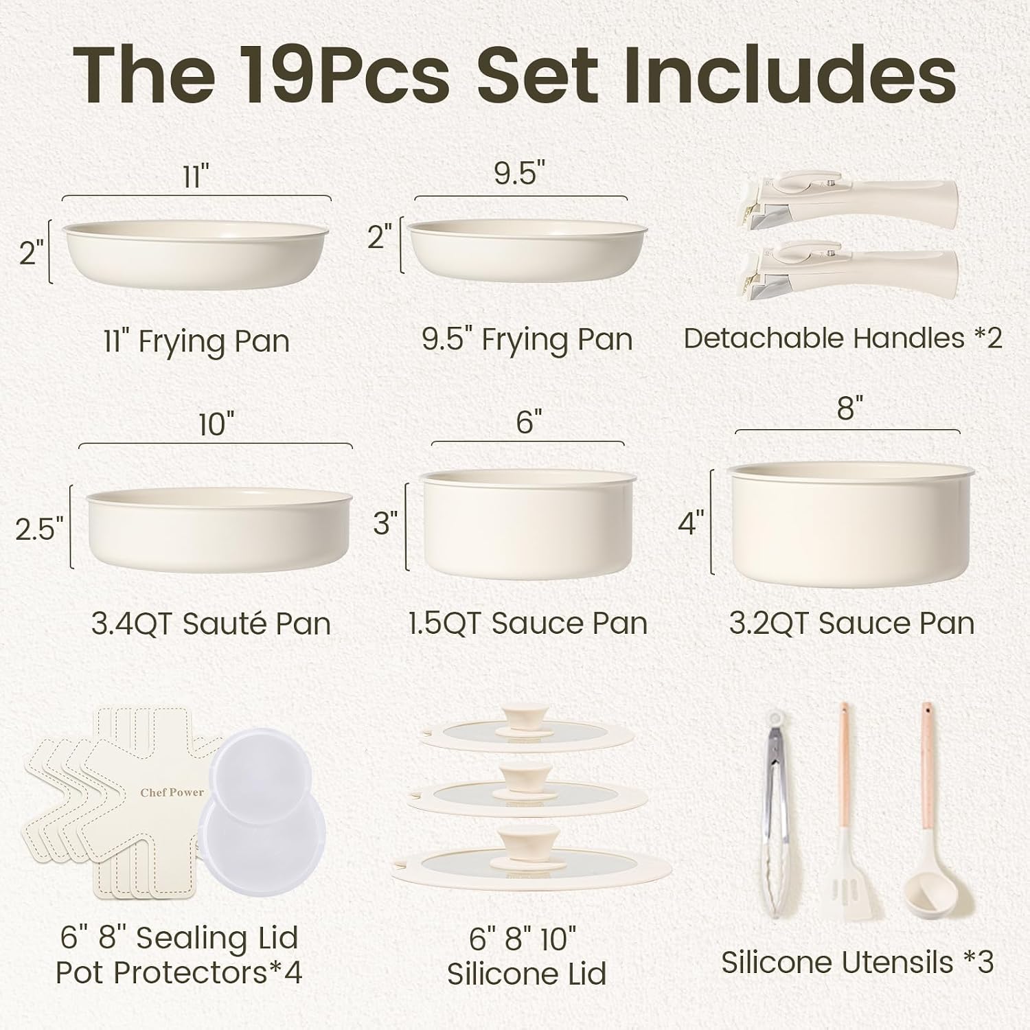 Premium Ceramic Cookware Set Non Toxic with Detachable Handles