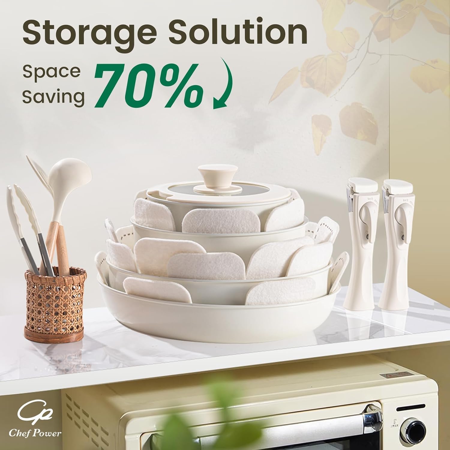 Premium Ceramic Cookware Set Non Toxic with Detachable Handles