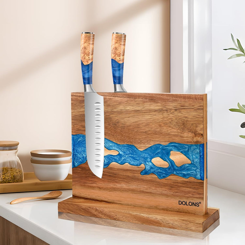 Premium Acacia Wood and Resin Kitchen Magnetic Knife Holder 
