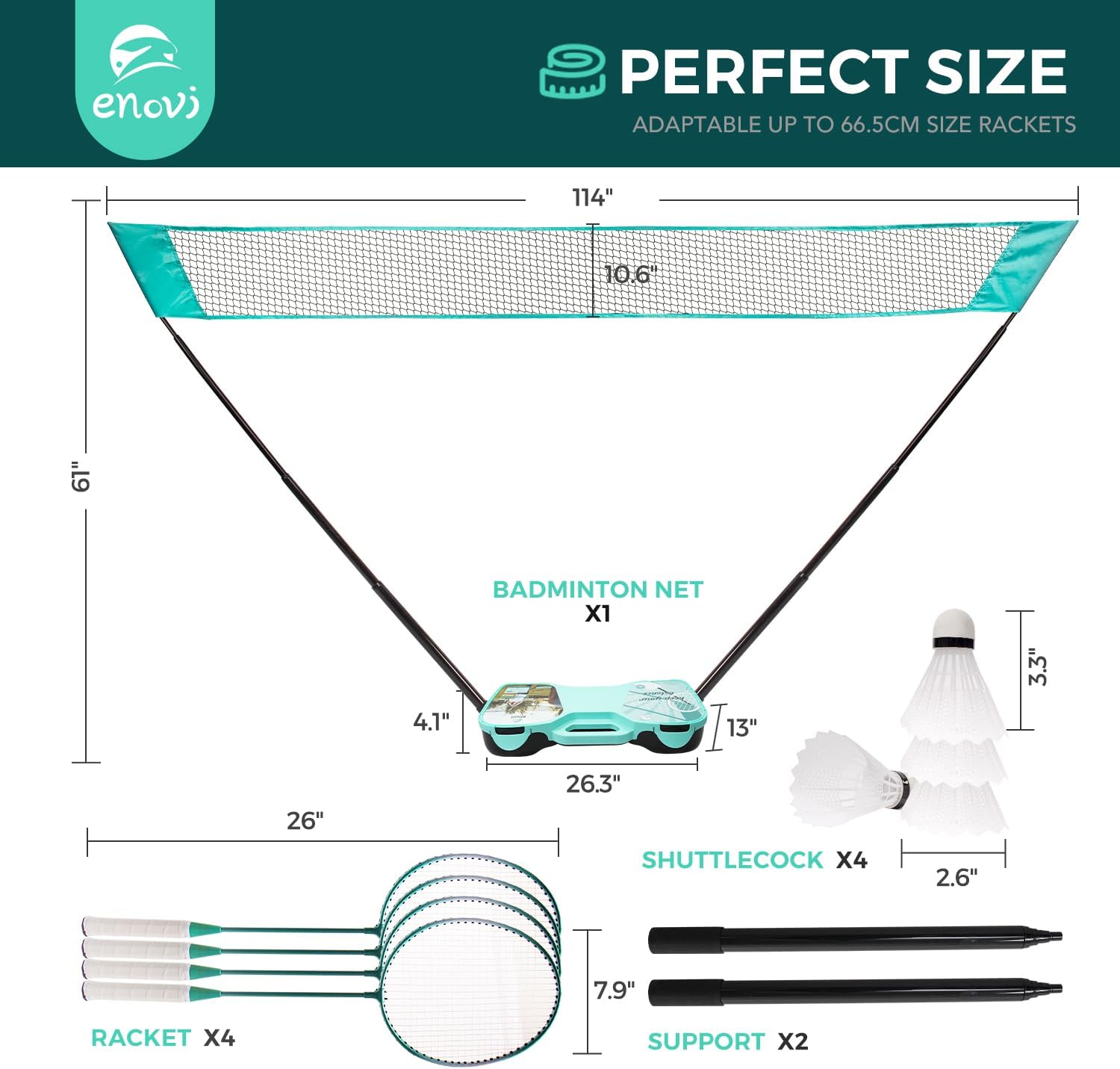 Easygo Badminton Set with Net, 4 Rackets