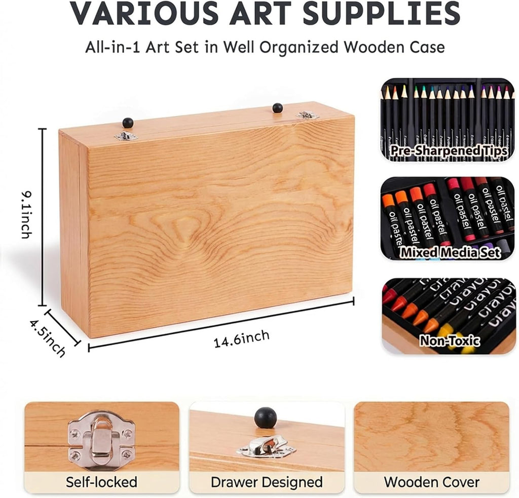 175-Pack Deluxe Wooden Art Set Drawing Painting Kit with 2 Drawing Pads