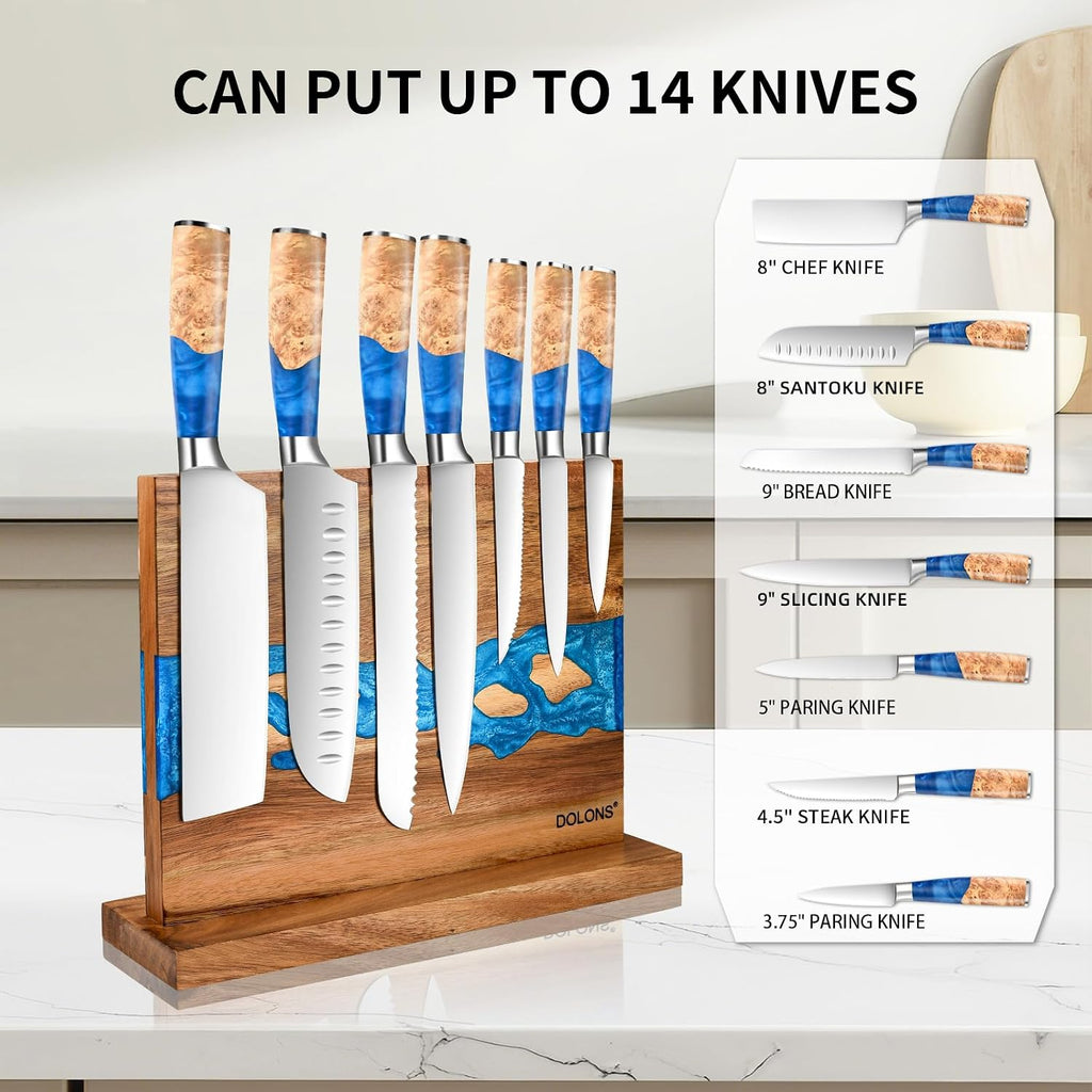 Premium Acacia Wood and Resin Kitchen Magnetic Knife Holder 