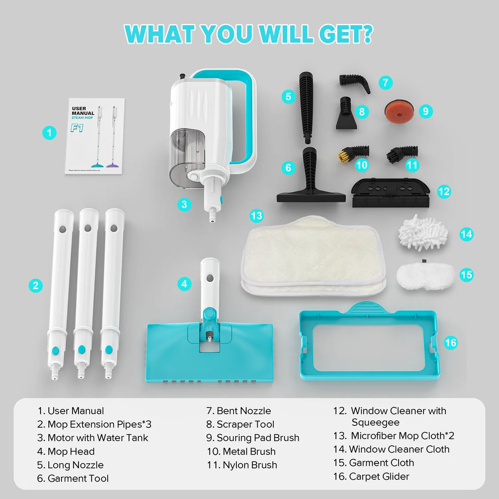 F1 Steam Mop, All-In-One Scrubbing Floor Steamer,11 Accessories Steam Cleaner for Dirt, Grease, Grout, Tile,Floor, Car