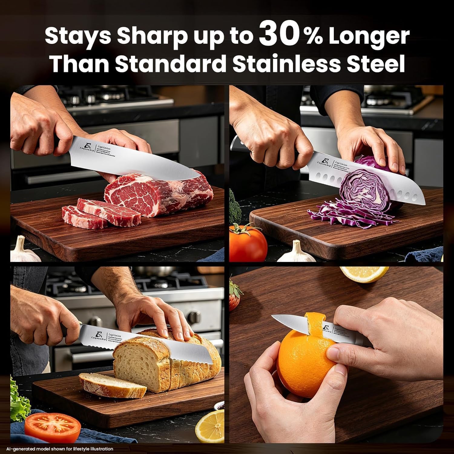 Knife Set, Upgrade 15 Pcs Knife Block Set with Widened Ventilated Slot