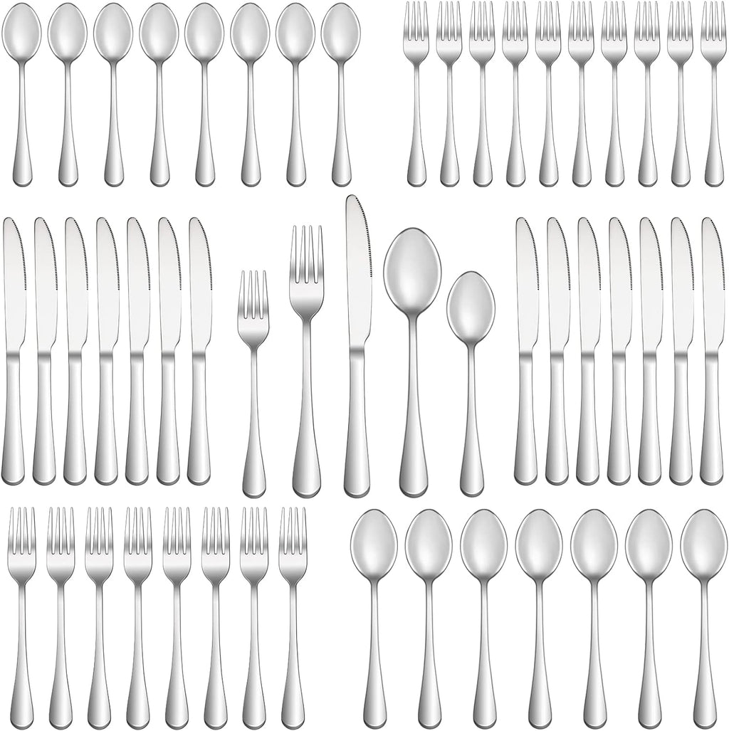 50 Piece Silverware Set Service for 10. Premium Stainless Steel Flatware Set